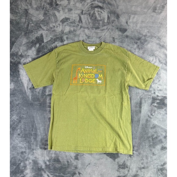 Y2K Disney's Animal Kingdom Lodge Graphic T-Shirt Green Safari Theme Men's M - Picture 1 of 7